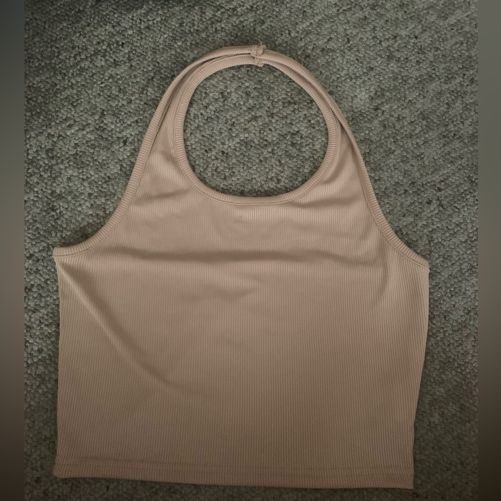 Tan cropped halter top- size xs